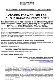 VACANCY FOR A COUNCILLOR PUBLIC NOTICE